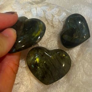 🖤 Set of 3 Labradorite heart crystals for necklace, jewelry making🖤